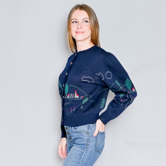 592. VINTAGE Silber-Distel Trachten Austrian Village Wool Cardigan XS-L - Picture 6 of 13